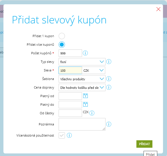 Slevové kupony Shoptet Slevové kupony Shoptet